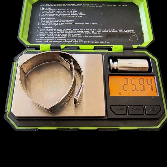 Vintage Mexico Sterling Silver & Crushed Turquoise Inca/Mayan Panel Bracelet - Picture 12 of 13